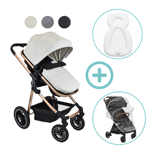 Combo Coche Moises Abby Premium Baby + Forro Lluvia Y Almohada Estabilizadora