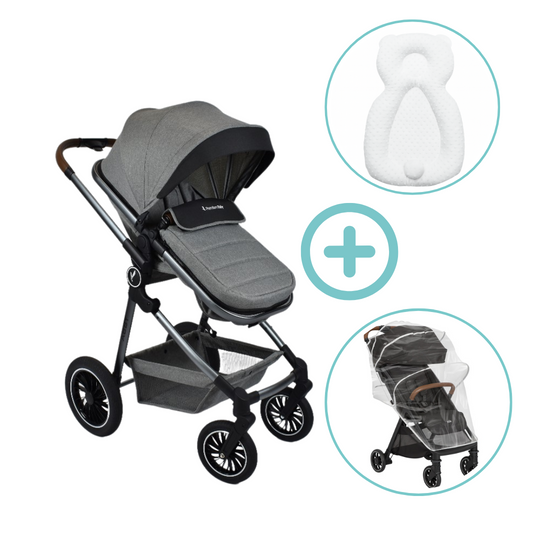 Combo Coche Moises Abby Premium Baby + Forro Lluvia Y Almohada Estabilizadora