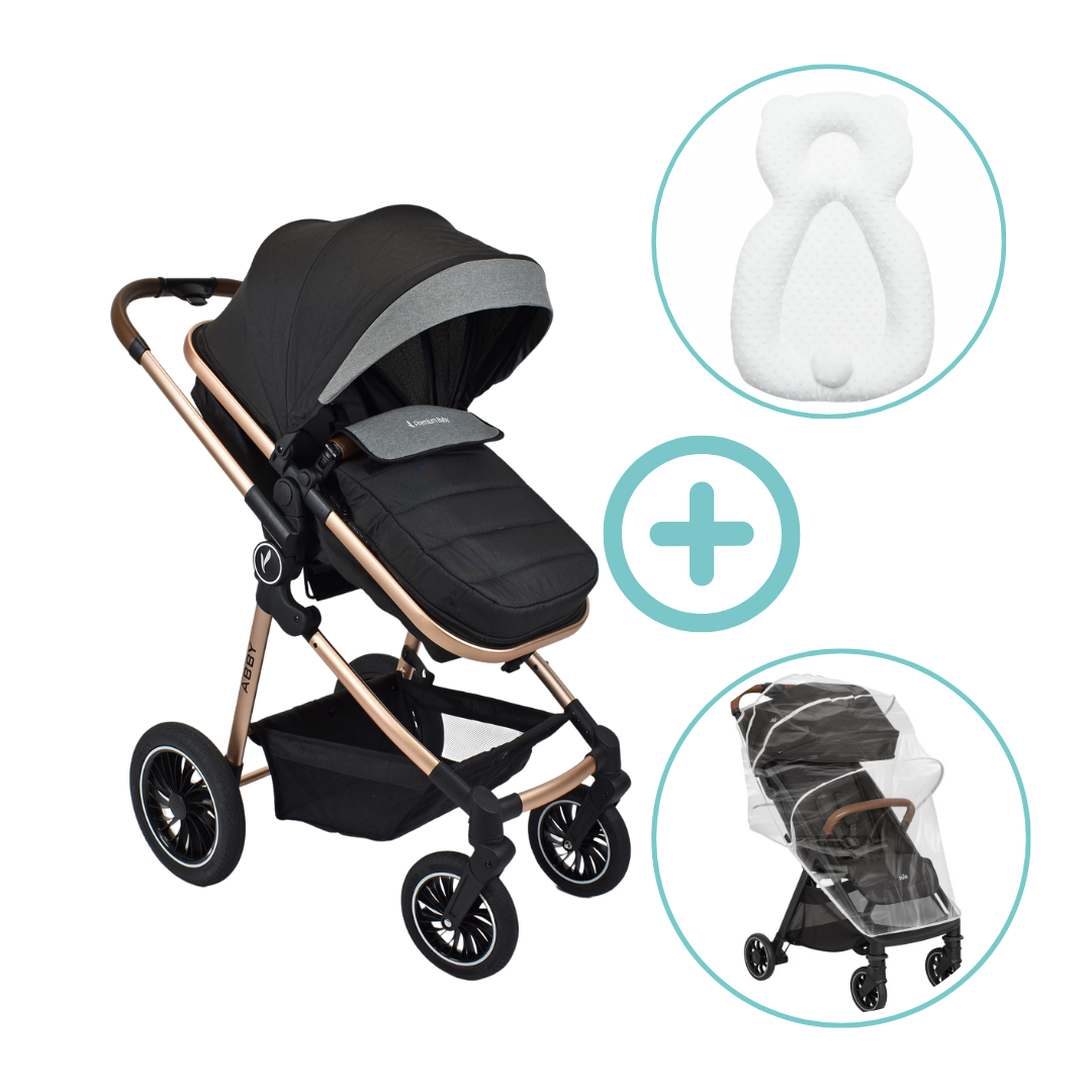 Combo Coche Moises Abby Premium Baby + Forro Lluvia Y Almohada Estabilizadora