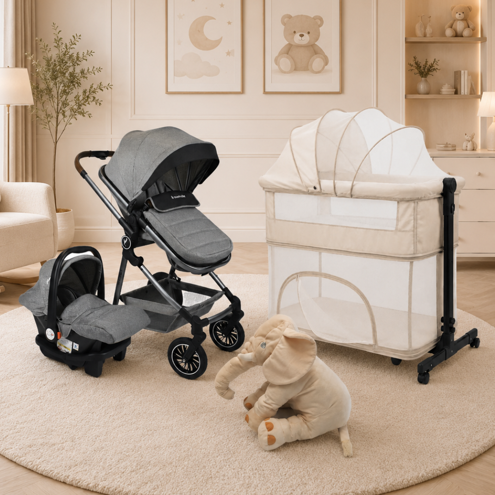 Combo Newborn Coche Moises 3 En 1 Abby Premium Baby + Cuna Colecho Cid + Complementos