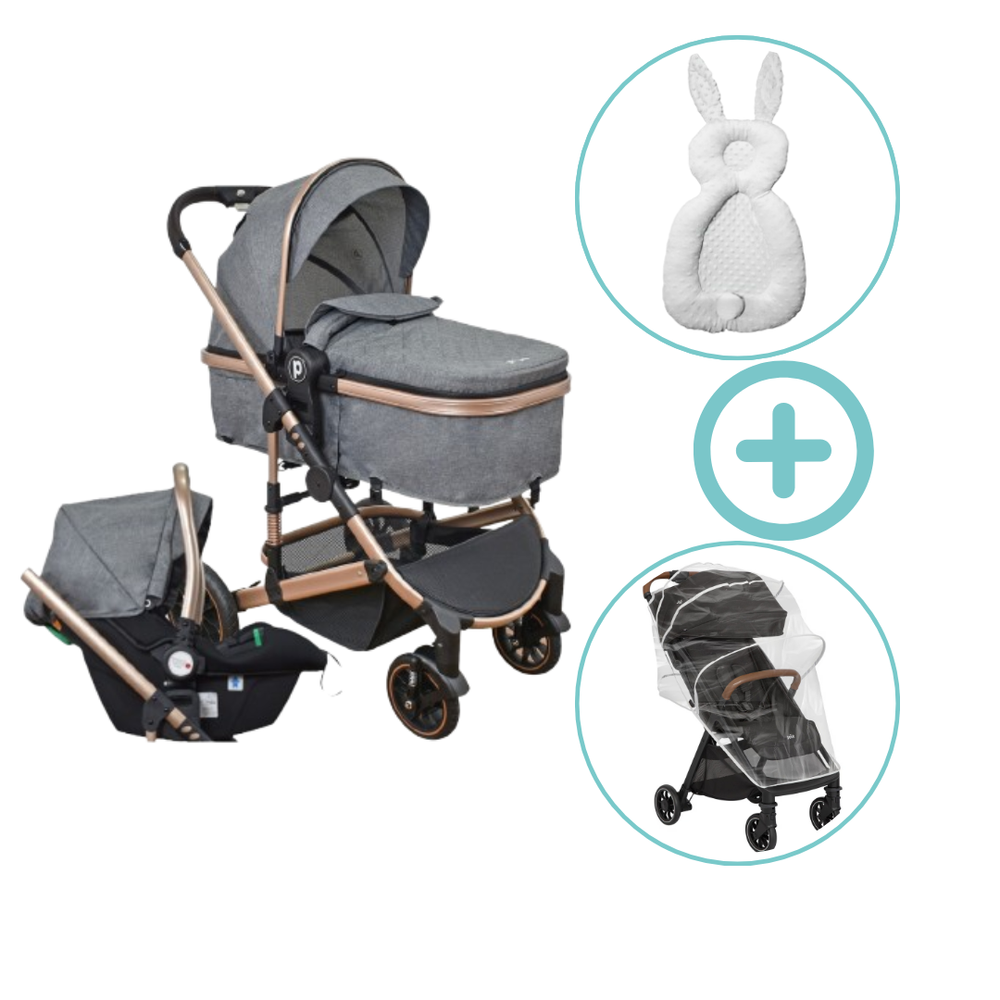 Combo Coche Moises Cris 3 En 1 Priori + Forro Lluvia Y Almohada Estabilizadora