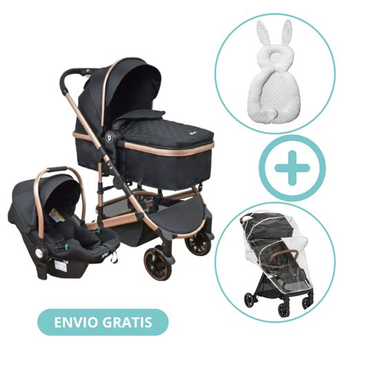 Combo Coche Moises Cris 3 En 1 Priori + Forro Lluvia Y Almohada Estabilizadora
