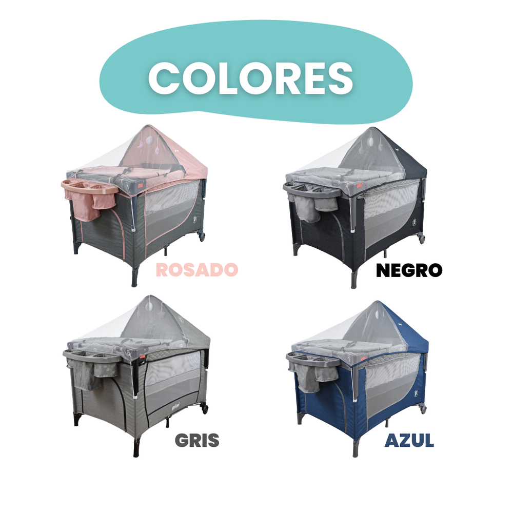 Combo Cuna Corral Colecho Pro Max Priori + Colchón + Forro Antifluido + Sábanas Beige Cloudbaby