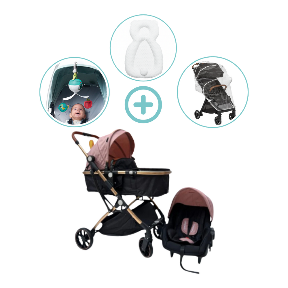 Combo Coche Moises Small 3 en 1 Maxibaby + Forro Lluvia + Almohada Estabilizadora + Movil