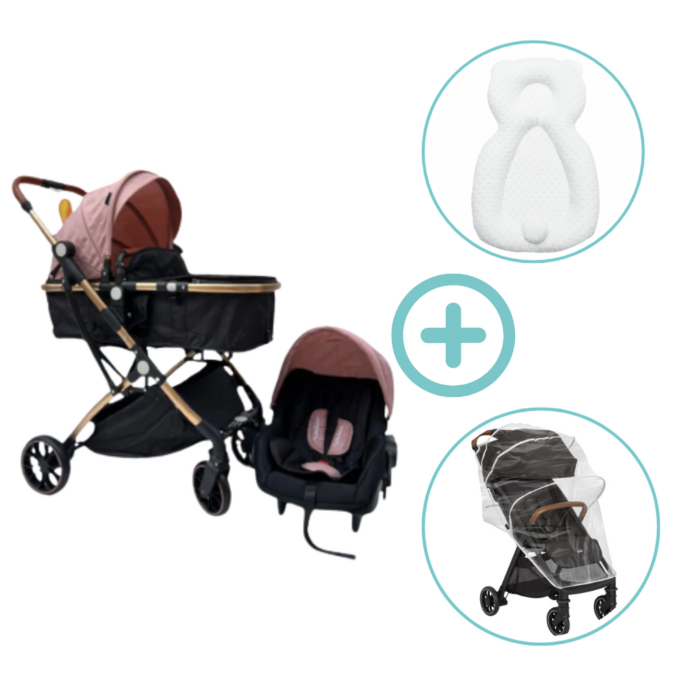 Combo Coche Moises Small 3 en 1 Maxibaby + Forro Lluvia Y Almohada Estabilizadora