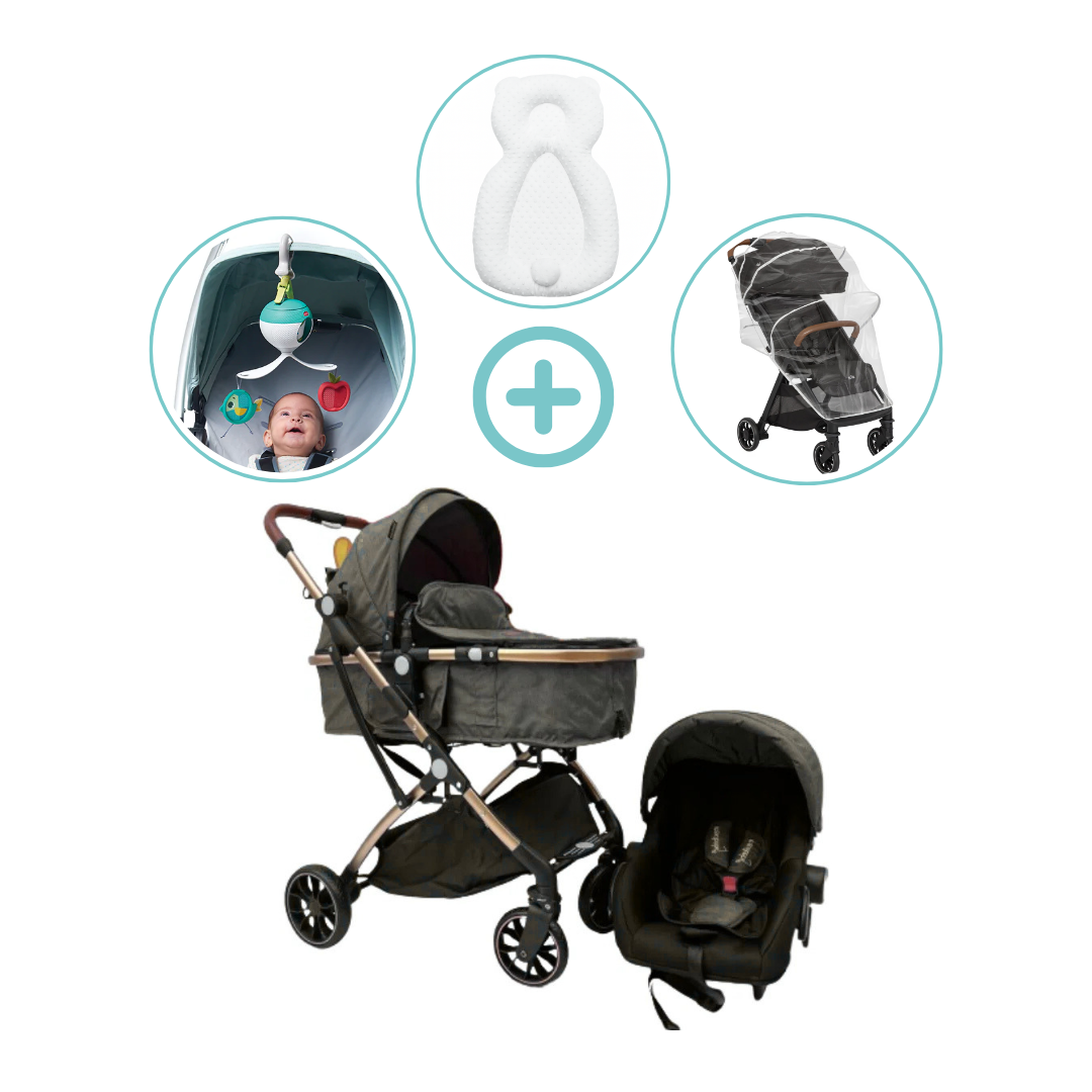Combo Coche Moises Small 3 en 1 Maxibaby + Forro Lluvia + Almohada Estabilizadora + Movil