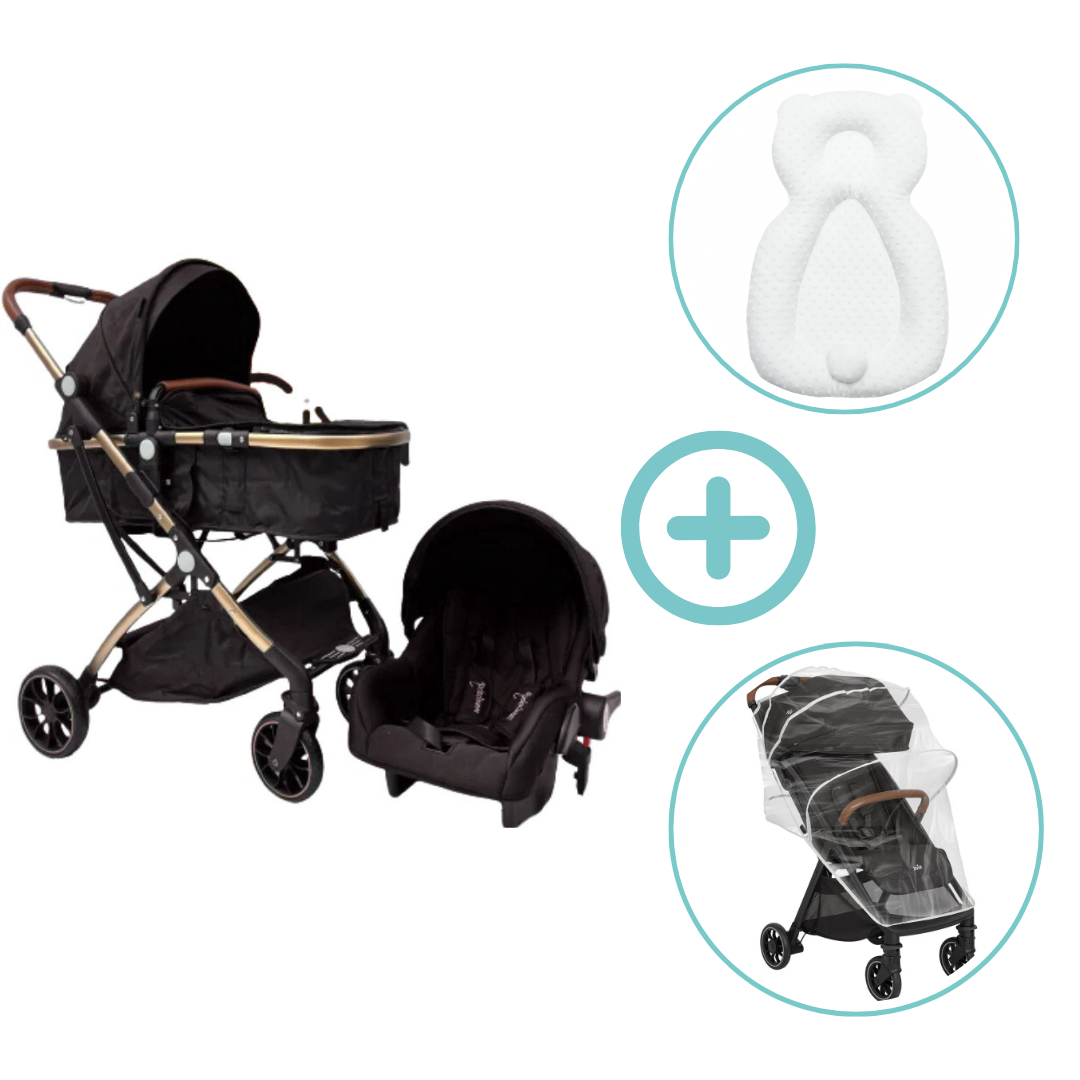 Combo Coche Moises Small 3 en 1 Maxibaby + Forro Lluvia Y Almohada Estabilizadora
