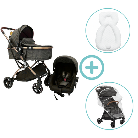 Combo Coche Moises Small 3 en 1 Maxibaby + Forro Lluvia Y Almohada Estabilizadora