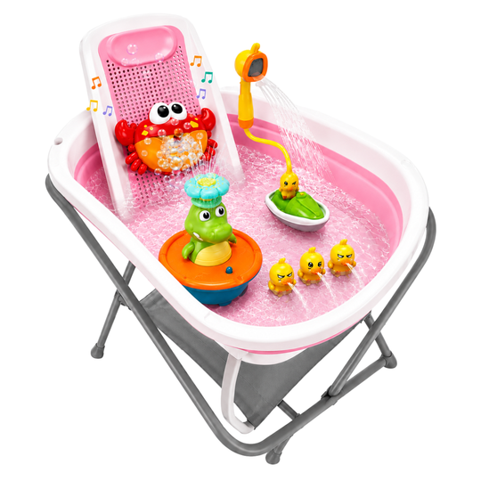 Combo Splash 2.0 Tina Plegable Wanda Happy Baby+ Soporte Para Tina + Ducha Eléctrica + Cangrejo De Burbujas Musical + Cocodrilo Rociador