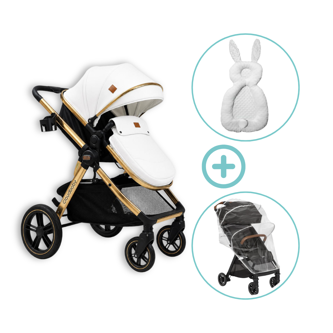 Combo Coche Moises Amy Cloudbaby + Forro Lluvia Y Almohada Estabilizadora