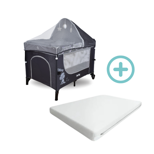 Cuna Corral Colecho Madison Priori Negro Gris + Colchón Ultra Suave