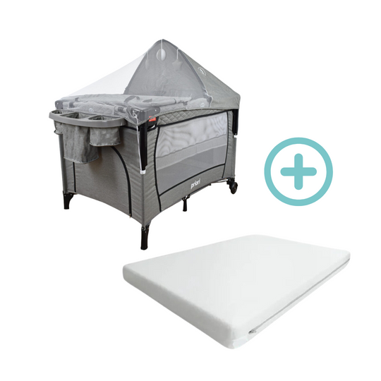 Cuna Corral Colecho Pro Max Priori Gris + Colchón Ortopédico