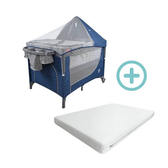 Cuna Corral Colecho Pro Max Priori Azul + Colchón ortopédico