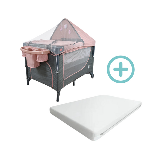 Cuna Corral Colecho Pro Max Priori Rosa + Colchón Ortopédico
