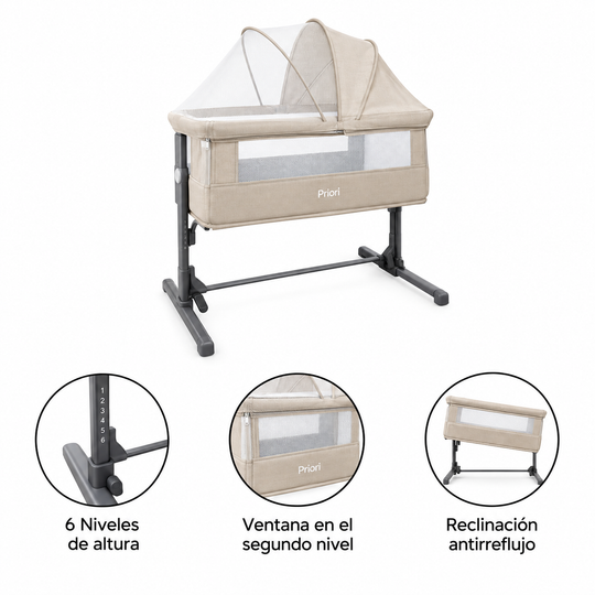 Cuna Colecho Mesedora Para Bebé Minia Priori Beige