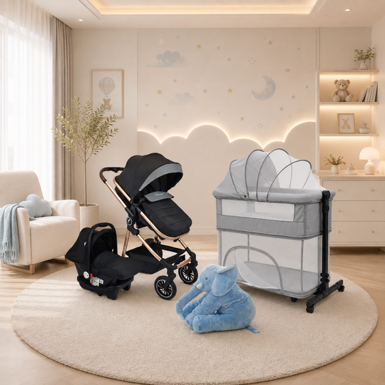 Combo Newborn Coche Moises 3 En 1 Abby Premium Baby + Cuna Colecho Cid + Complementos