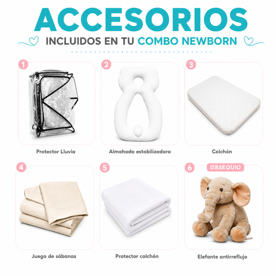 Combo Newborn Coche Moises 3 En 1 Abby Premium Baby + Cuna Colecho Cid + Complementos