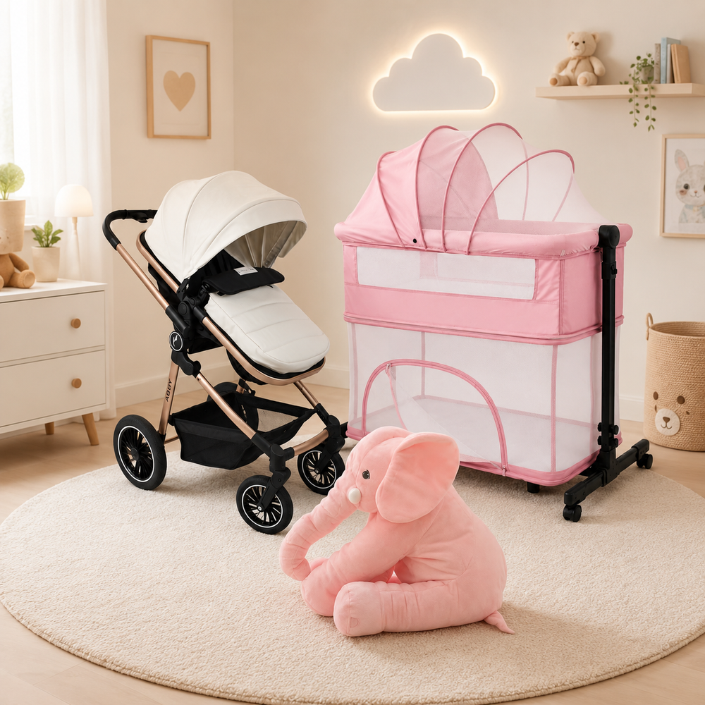 Combo Newborn Coche Moises Abby Premium Baby + Cuna Colecho Cid + Complementos