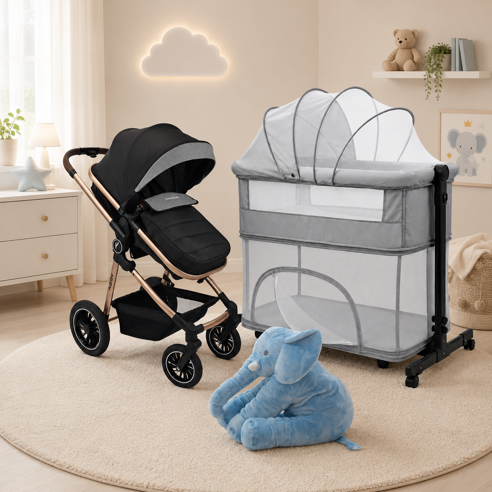Combo Newborn Coche Moises Abby Premium Baby + Cuna Colecho Cid + Complementos