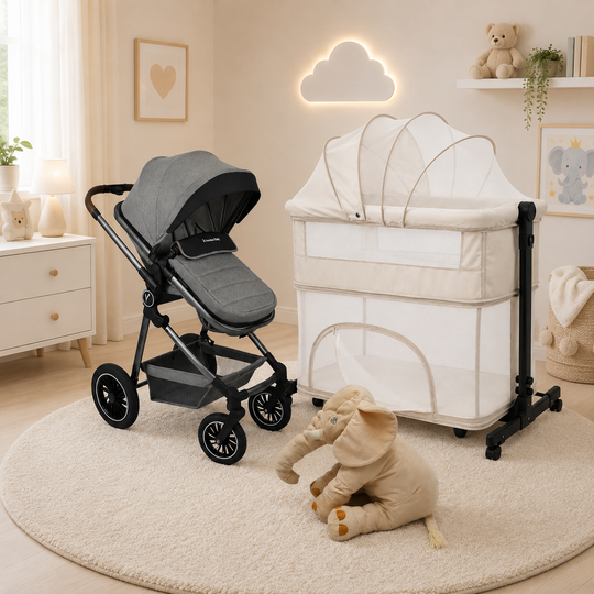 Combo Newborn Coche Moises Abby Premium Baby + Cuna Colecho Cid + Complementos