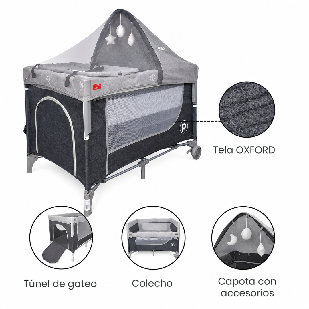 Corral Cuna Colecho Madison Plus - Priori  Gris
