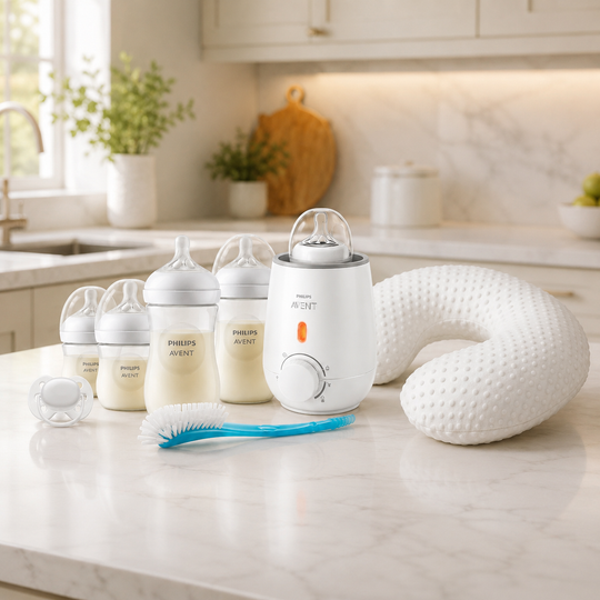 Combo Avent: Set de Inicio Recién Nacido x6 Avent + Calentador Eléctrico Avent + Almohada de lactancia