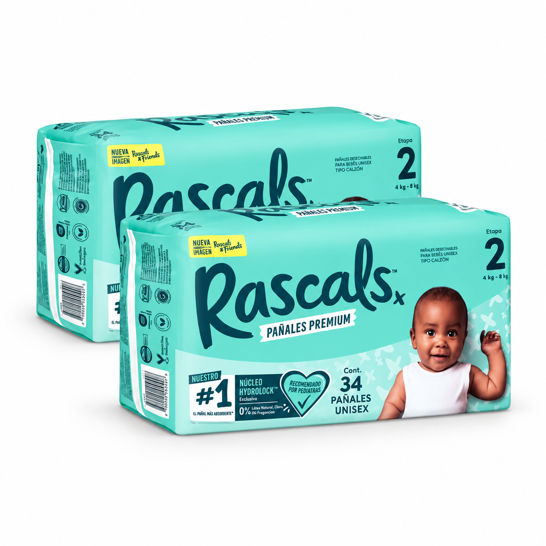 Set X 2 Pañales Rascals ET2 X 34 Unds
