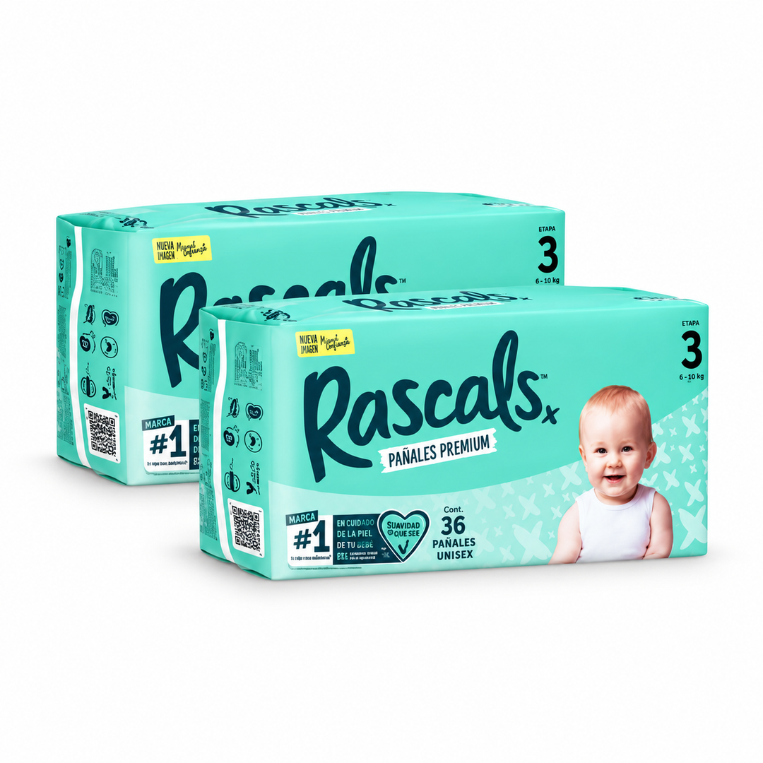 Set X 2 Pañales Rascals T3 X 36 Unds