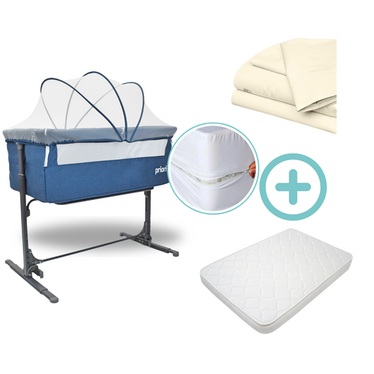 Combo Cuna Colecho Golf Priori + Colchón + Forro Antifluido + Sábanas Beige Cloudbaby