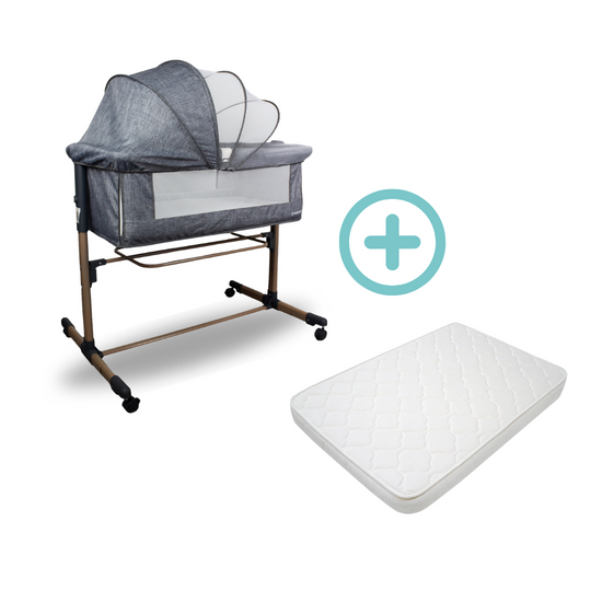 Cuna Colecho Side By Side Bebesit Gris-Dorado + Colchoneta Ultra Suave