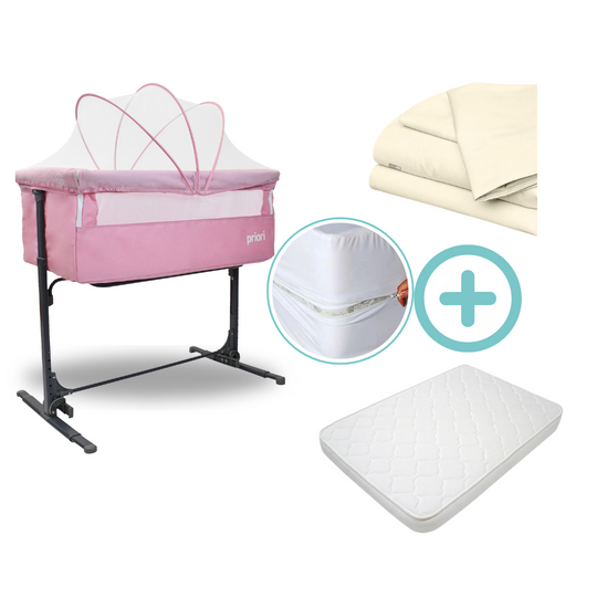 Combo Cuna Colecho Golf Priori + Colchón + Forro Antifluido + Sábanas Beige Cloudbaby