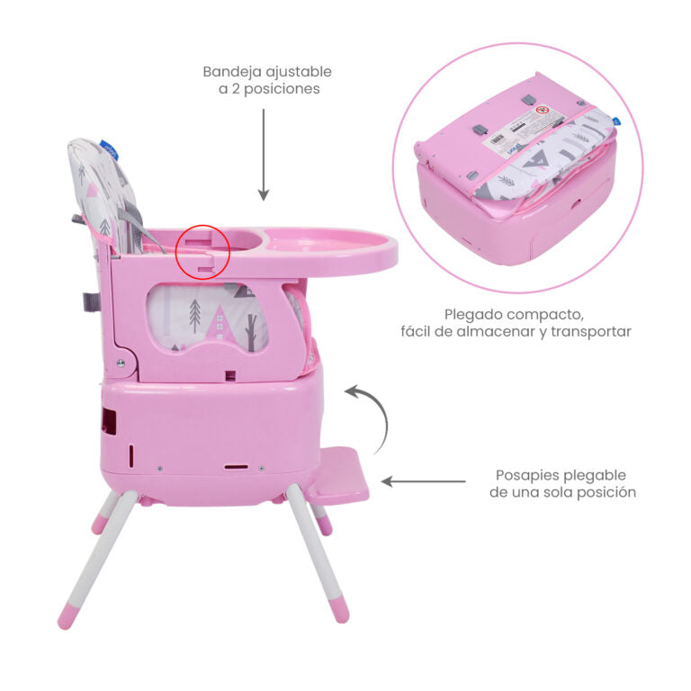 Silla Comedor Bebé 3 en1 Bony Priori Rosa