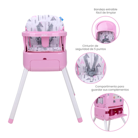 Silla Comedor Bebé 3 en1 Bony Priori Rosa