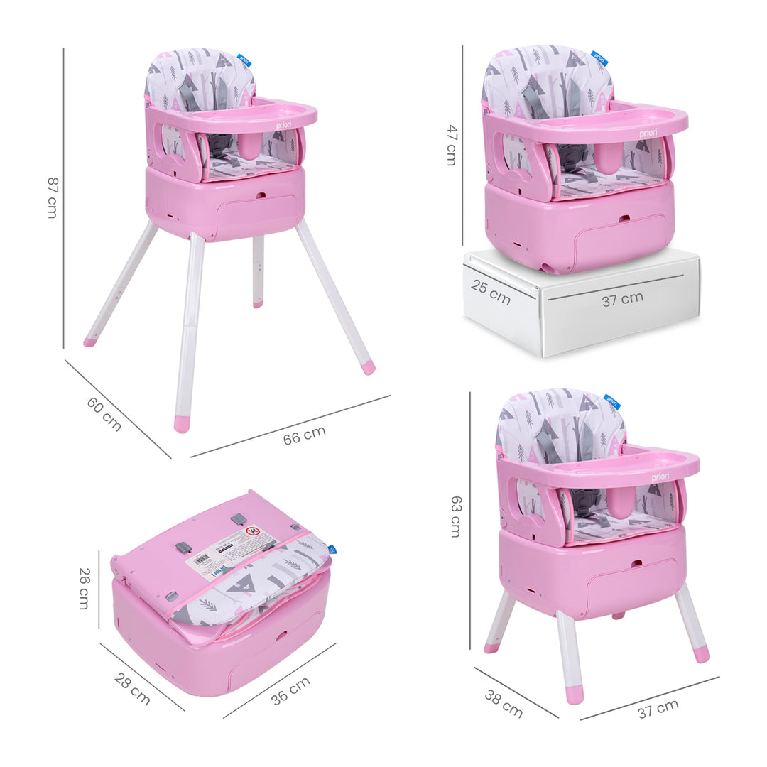 Silla Comedor Bebé 3 en1 Bony Priori Rosa