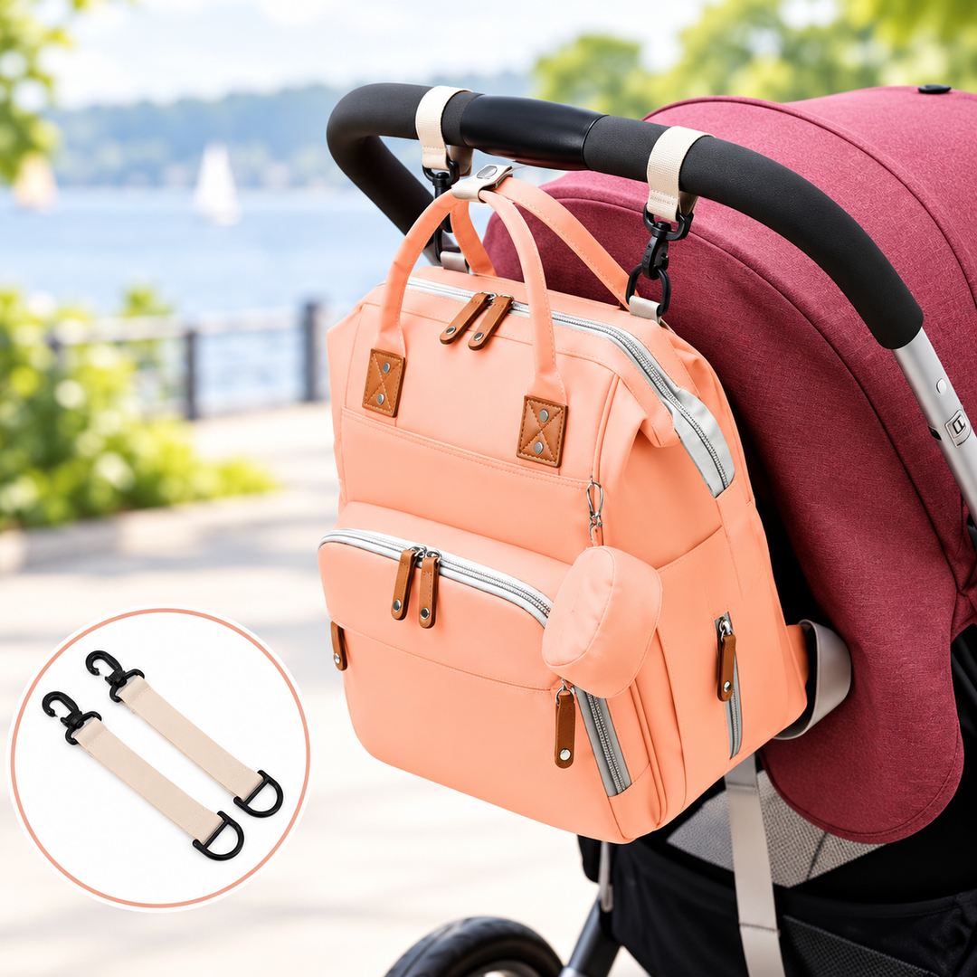 Pañalera Cambiador Tipo Morral 2 En 1 + Bolsito Lux Salmón