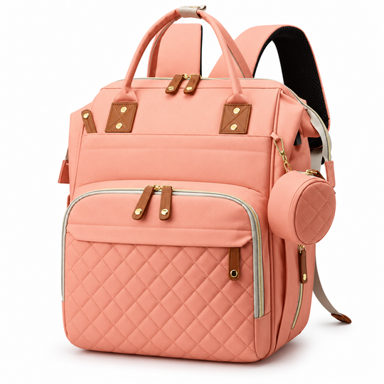 Pañalera Cambiador Tipo Morral 2 En 1 + Bolsito Lux Salmón