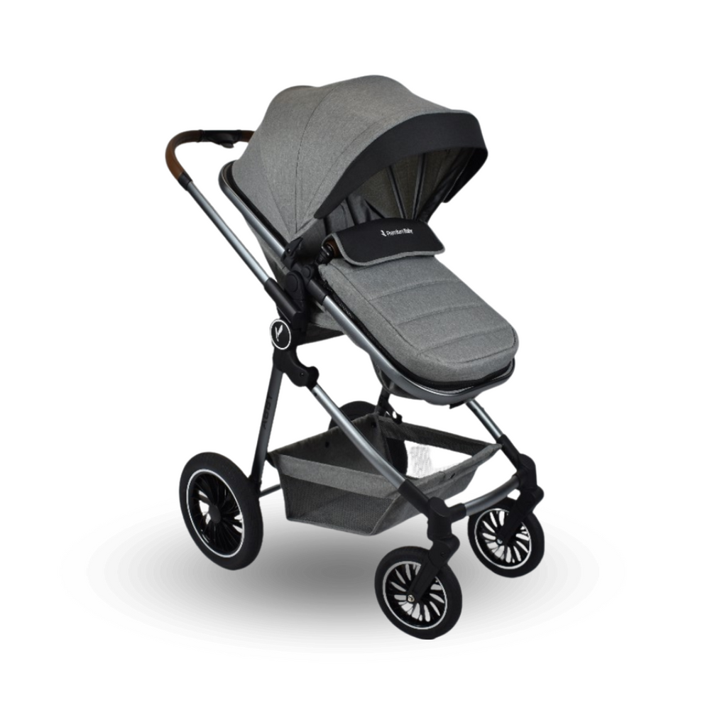 Combo Coche Moises Abby Premium Gris + Cuna Corral Colecho Madison Negro + Tina Wanda Happy Baby Gris
