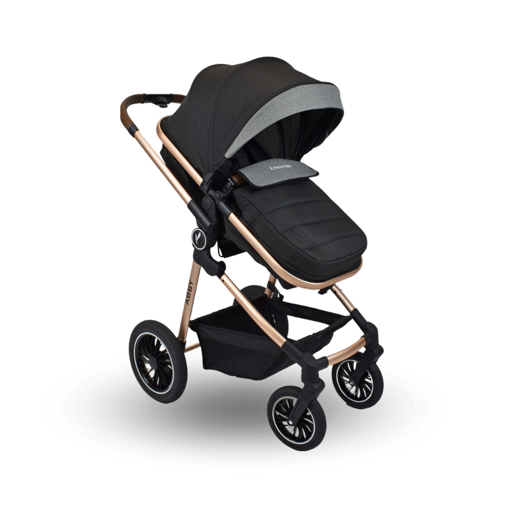 Combo Coche Moises Abby Premium Negro + Cuna Corral Colecho Madison Azul+ Tina Wanda Happy Baby Azul