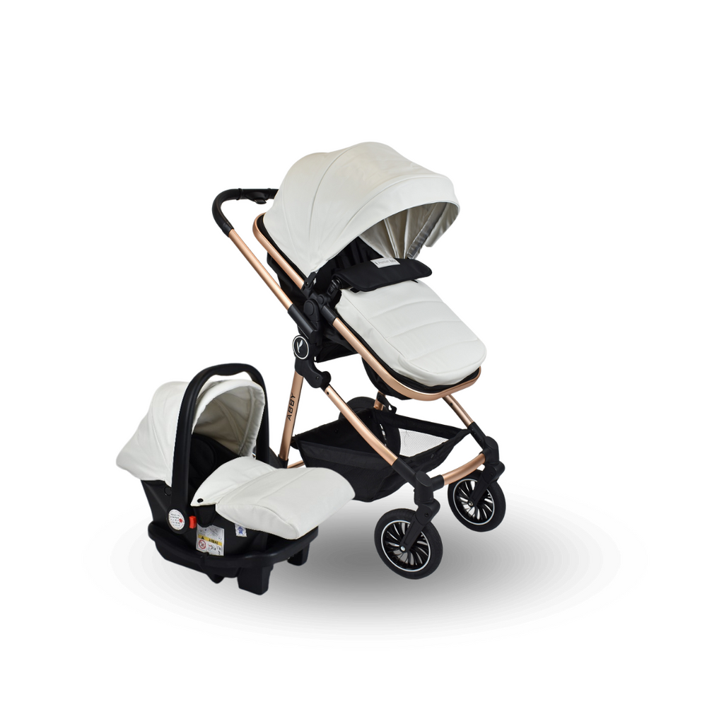 Combo Newborn Coche Moises 3 en 1 Abby Premium Baby Blanco + Cuna Colecho Cid