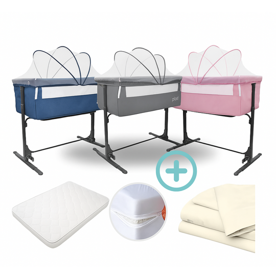 Combo Cuna Colecho Golf Priori + Colchón + Forro Antifluido + Sábanas Beige Cloudbaby