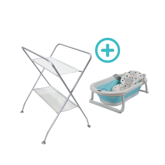Tina Plegable Hawai Happy Baby + Soporte Plegable Para Tina De Bebé