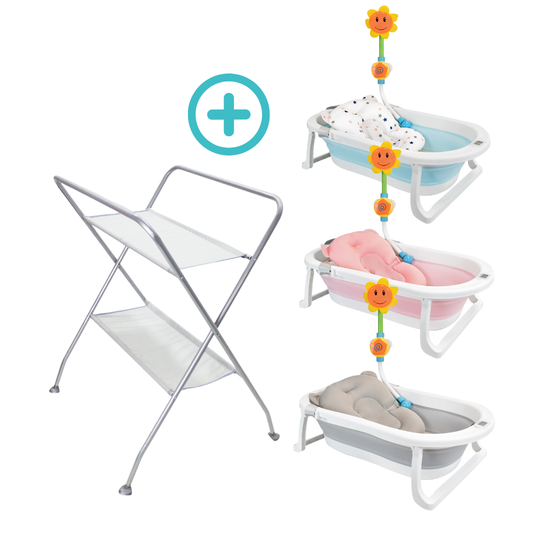 Tina Plegable Hawai Happy Baby + Soporte Plegable Para Tina De Bebé