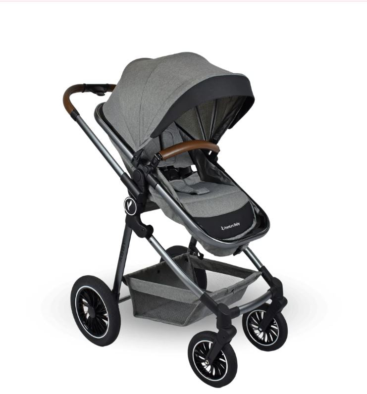 Coche Para Bebé Moises de Lujo Abby Premium Baby Gris + Tina Plegable Wanda Portátil Happy Baby