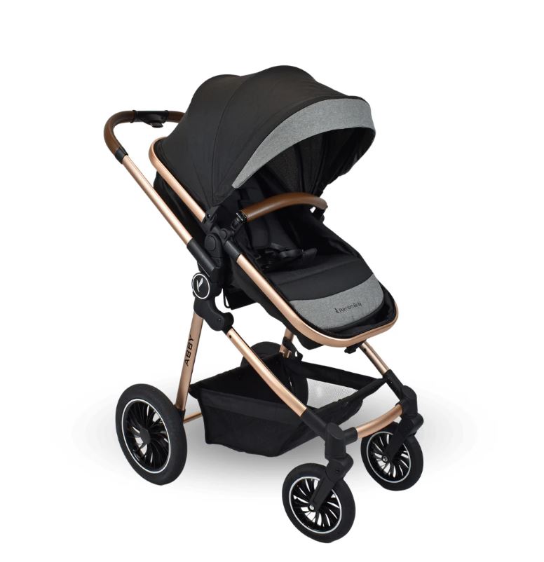 Coche Para Bebé Moises de Lujo Abby Premium Baby Negro + Tina Plegable Wanda Portátil Happy Baby