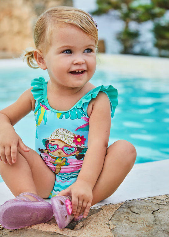 Bañador estampado volante bebé Agua Mayoral