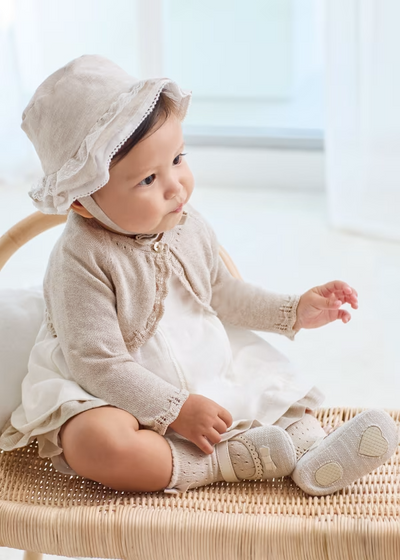 Vestido punto smock con cubrepañal recién nacido Crudo Mayoral