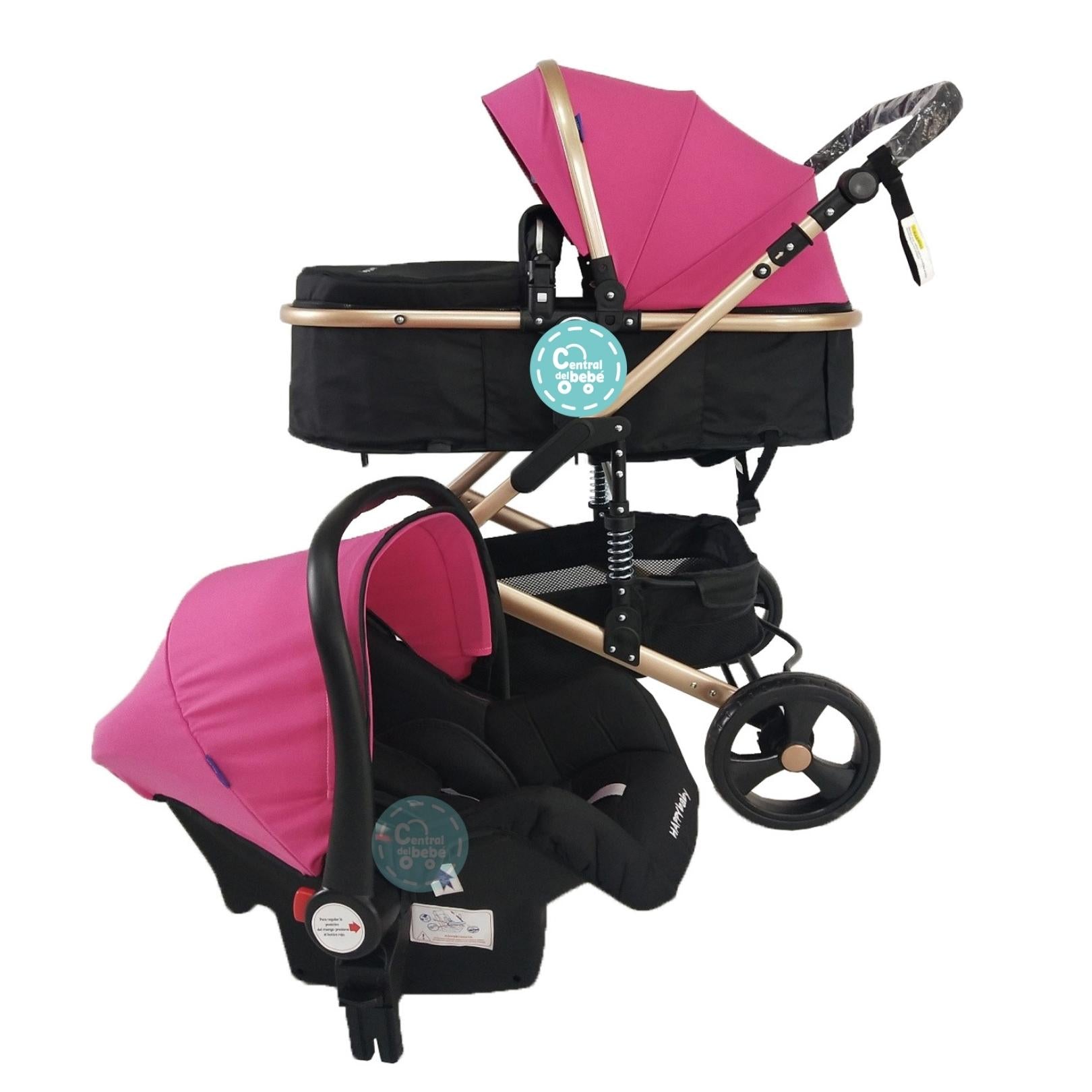 Coche Moises Roma Fj Travel 3 en 1 Happy Baby Rosa Central del Bebe